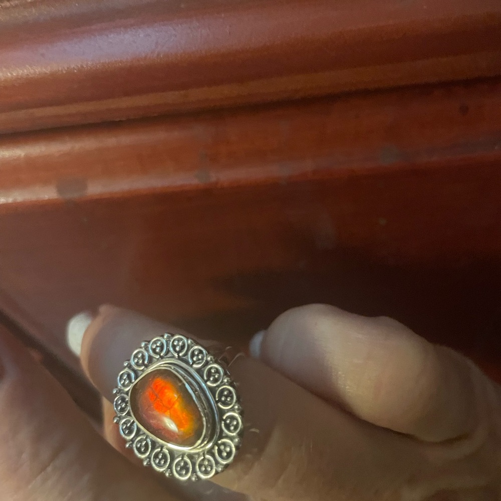 Canadian red ammolite ring set in sterling silver